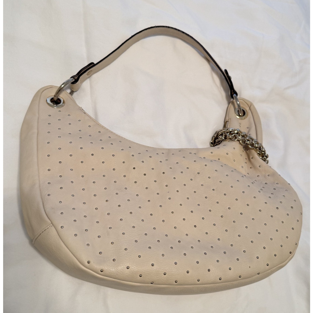 INC INTERNATIONAL CONCEPTS Ivory Studded hobo shoulder bag gold chain crescent